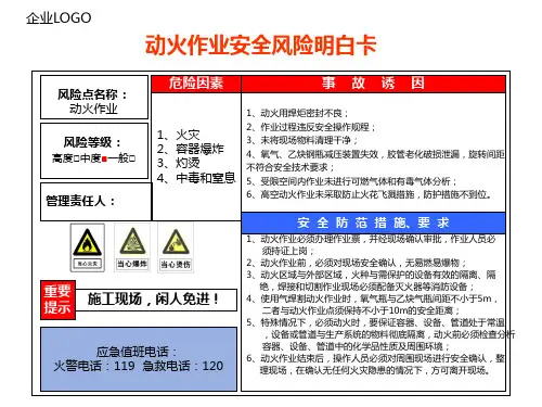 动火作业安全风险明白卡一般