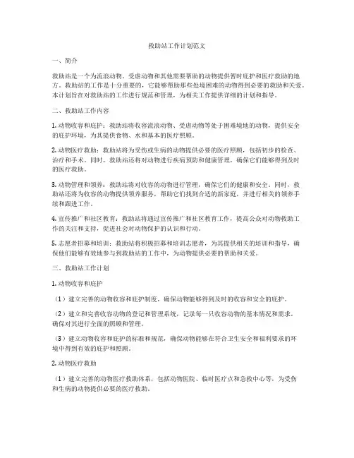 救助站工作计划范文