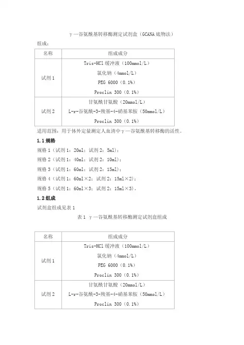 γ—谷氨酰基转移酶测定试剂盒(GCANA底物法)产品技术要求danda