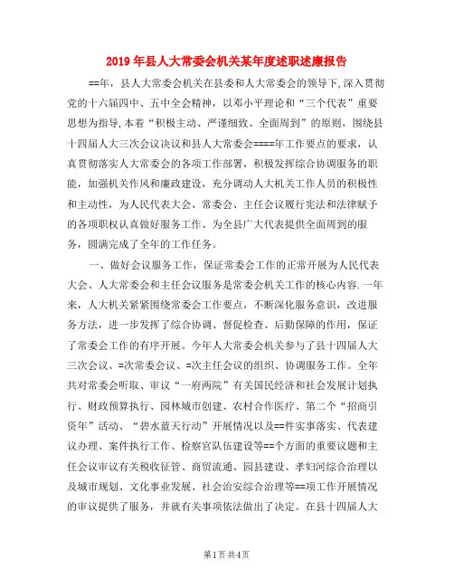 2019年县人大常委会机关某年度述职述廉报告