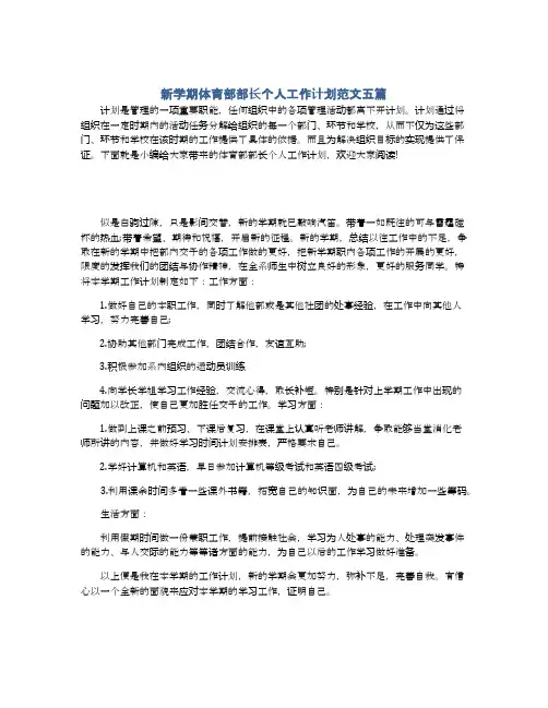 新学期体育部部长个人工作计划范文五篇