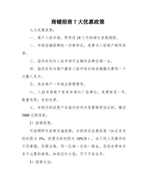 商铺招商7大优惠政策