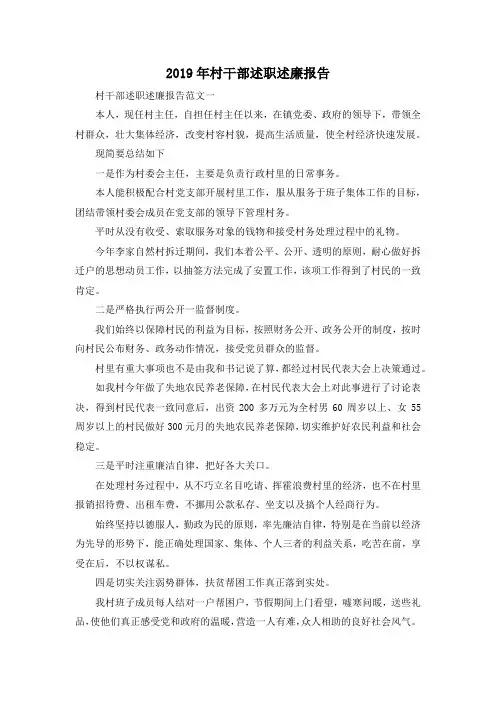 最新-2019年村干部述职述廉报告02019 精品