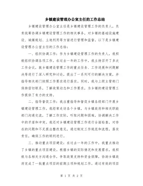 乡镇建设管理办公室主任的工作总结