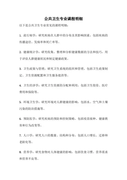 公共卫生专业课程明细