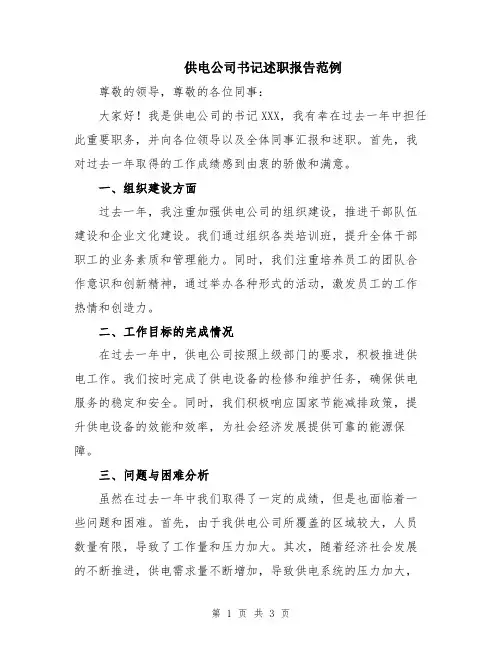 供电公司书记述职报告范例