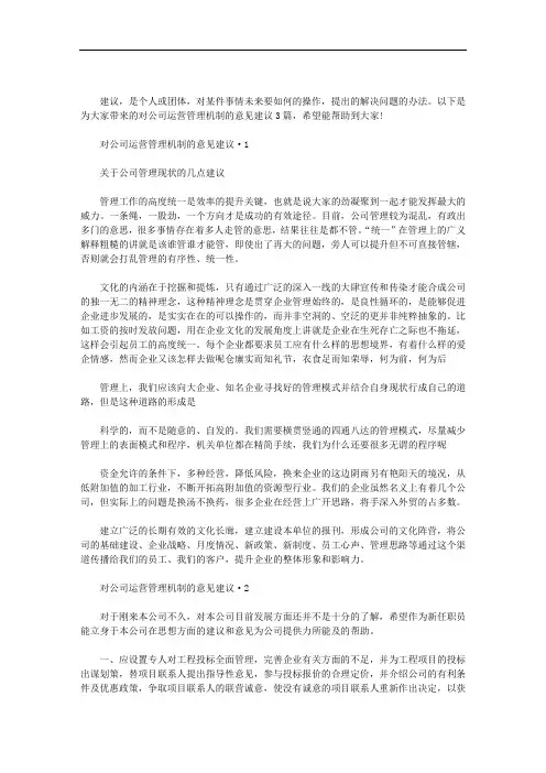 2020年对公司运营管理机制的意见建议3篇