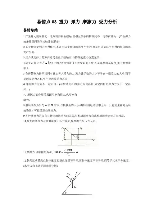 高考物理考试易错题易错点03重力弹力摩擦力受力分析