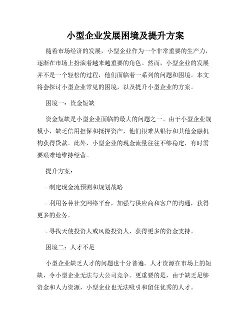小型企业发展困境及提升方案