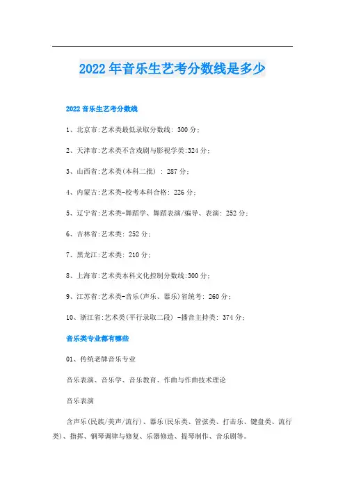2022年音乐生艺考分数线是多少