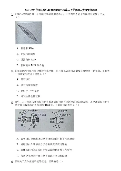2023-2024学年内蒙古自治区部分名校高二下学期期末考试生物试题