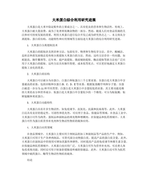 大米蛋白综合利用研究进展