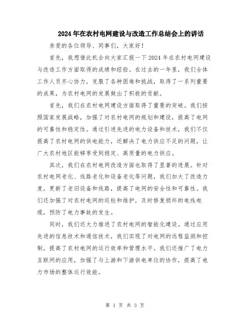 2024年在农村电网建设与改造工作总结会上的讲话
