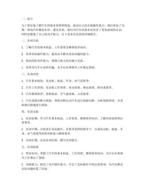 汽车概论实训报告展示