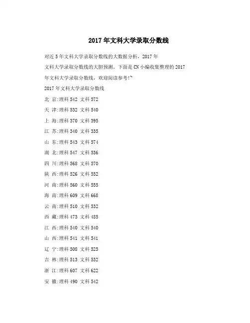 2017年文科大学录取分数线