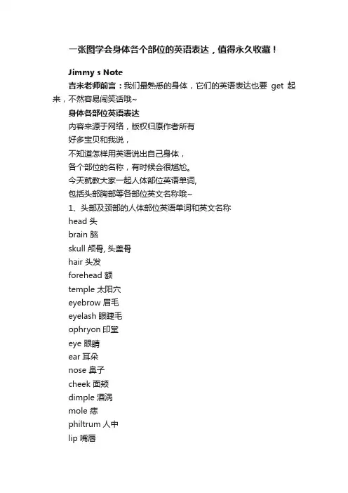 一张图学会身体各个部位的英语表达，值得永久收藏！