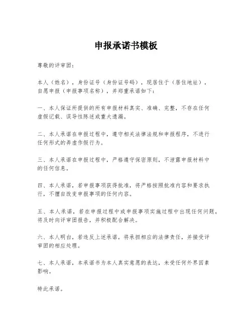 申报承诺书模板