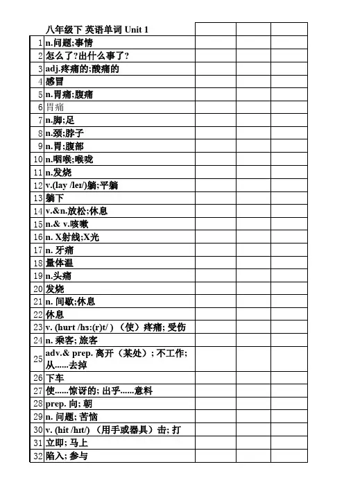 陕西省人教版八年级下英语单词听写表