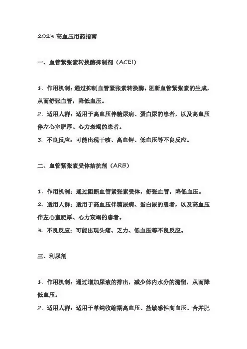 2023高血压用药指南