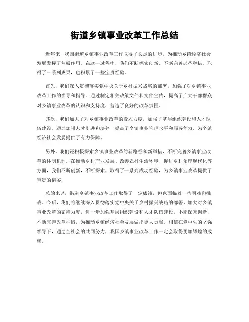 街道乡镇事业改革工作总结