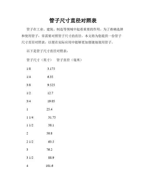 管子尺寸直径对照表