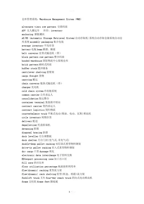 仓储专用术语中英文