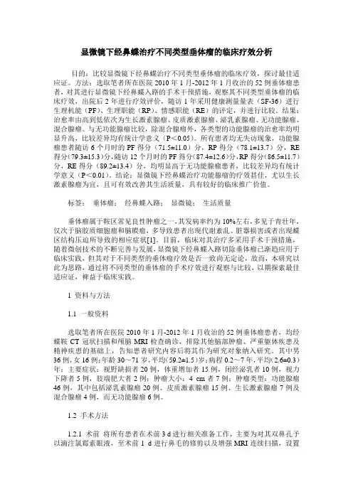 显微镜下经鼻蝶治疗不同类型垂体瘤的临床疗效分析