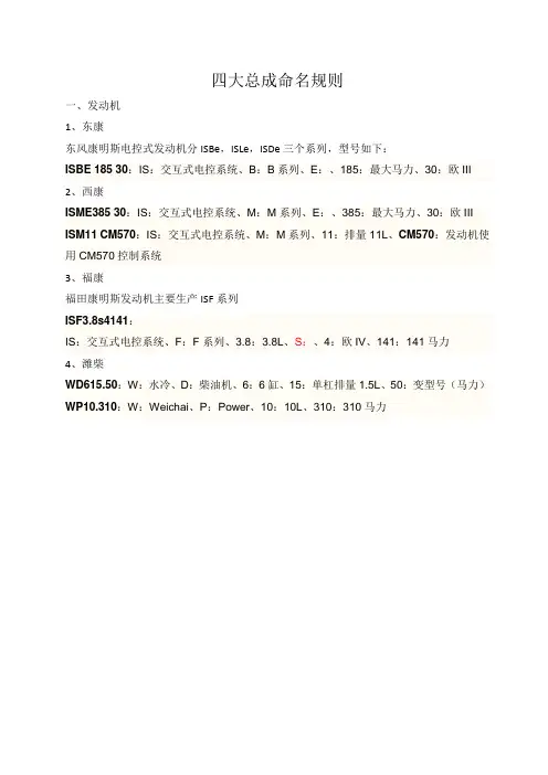 四大总成命名规则