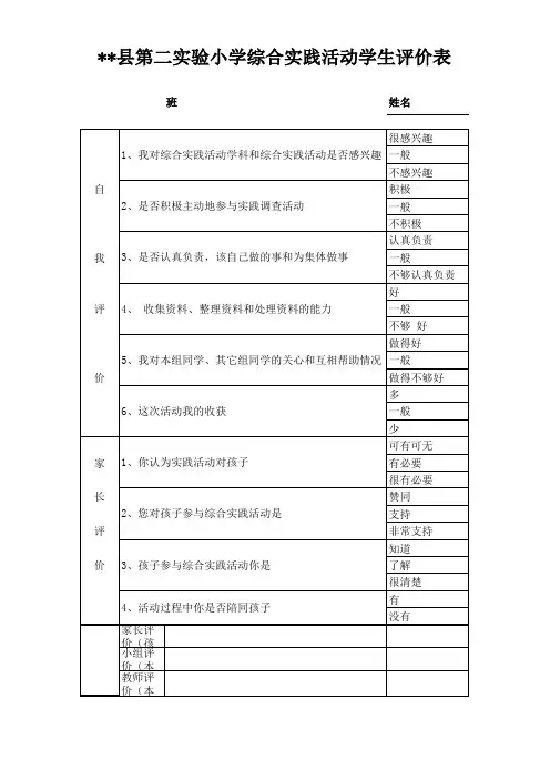 小学综合实践综合实践评价表
