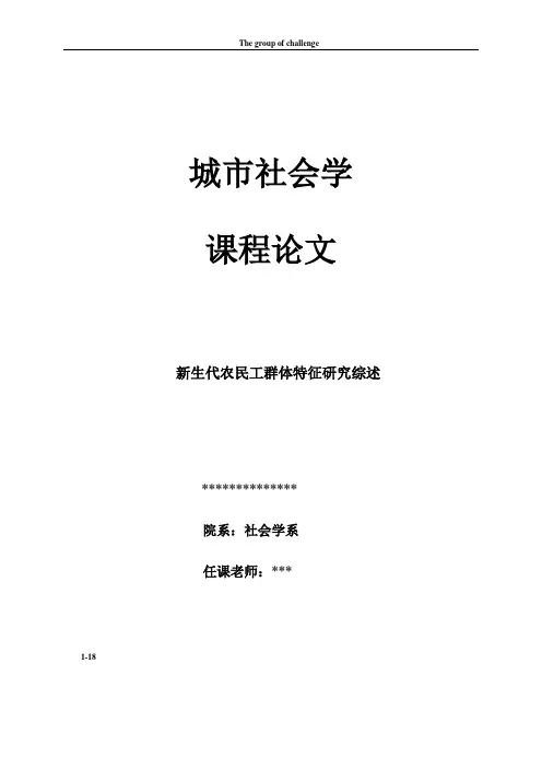 新生代农民工群体特征研究综述