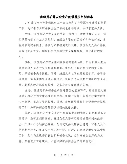 班组是矿井安全生产的最基层组织范本