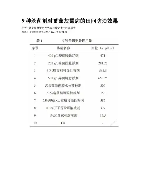 9种杀菌剂对番茄灰霉病的田间防治效果