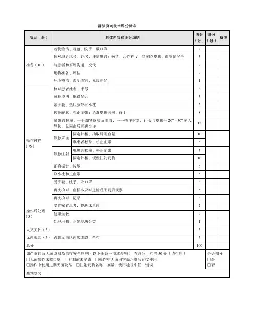 静脉穿刺技术评分标准
