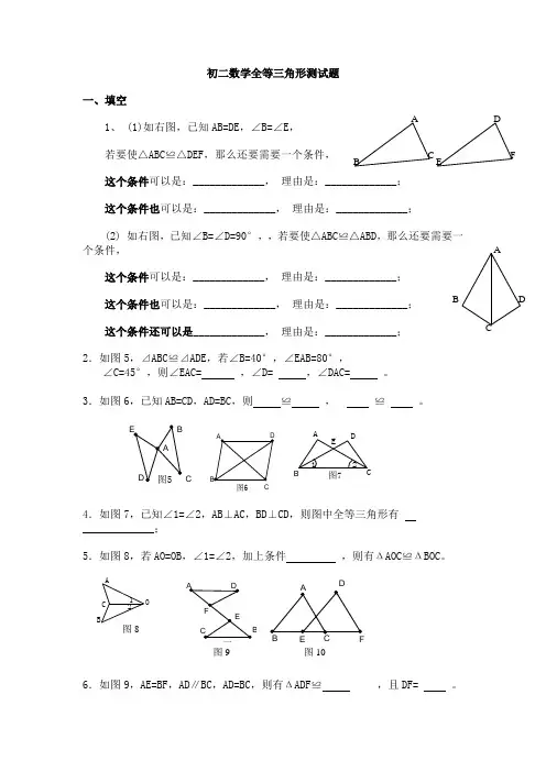 初二数学全等三角形测试题