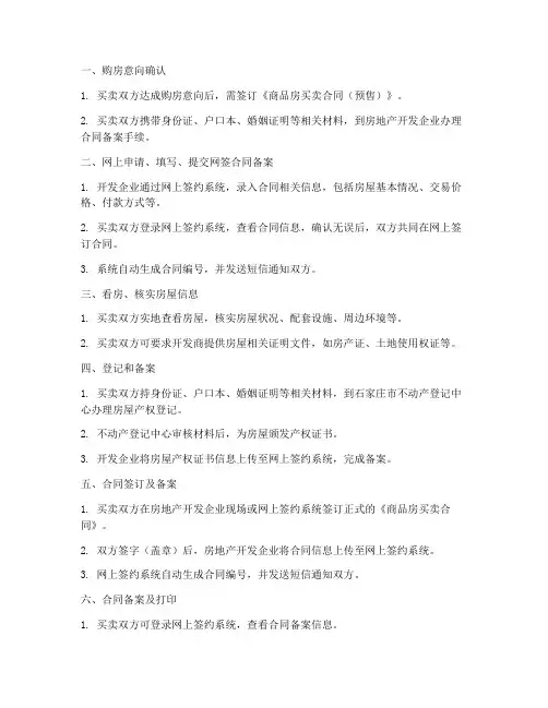 石家庄购房网签合同程序