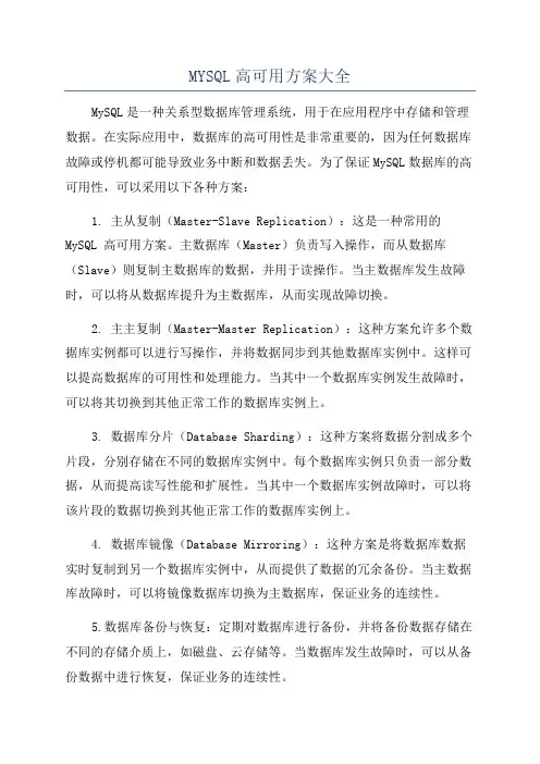 MYSQL高可用方案大全