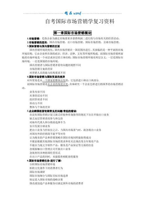自考国际市场营销学复习资料