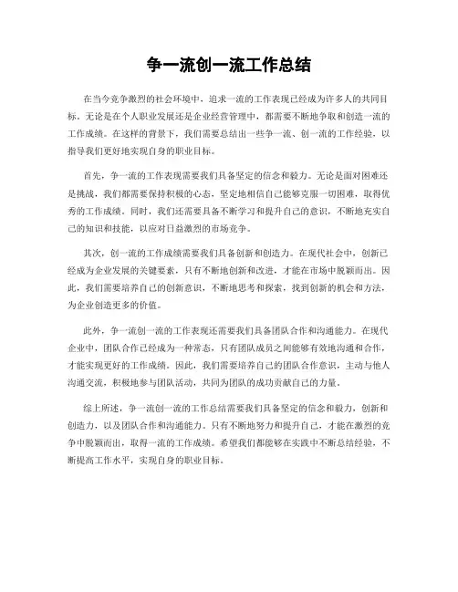 争一流创一流工作总结
