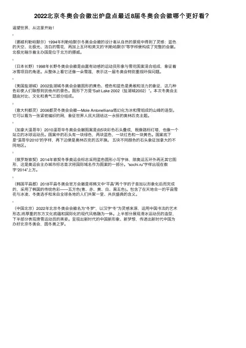 2022北京冬奥会会徽出炉盘点最近8届冬奥会会徽哪个更好看？