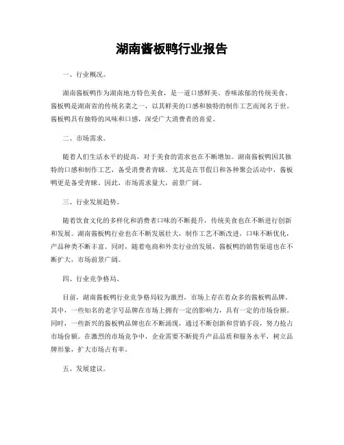 湖南酱板鸭行业报告