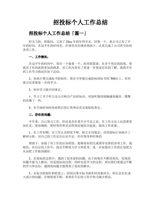 招投标个人工作总结