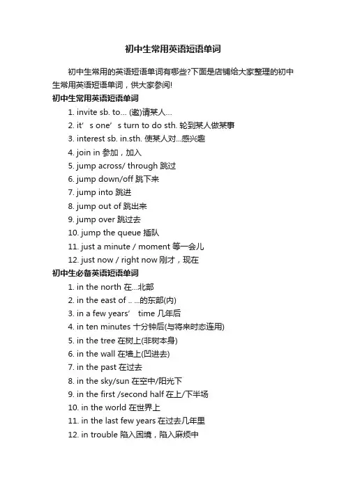 初中生常用英语短语单词
