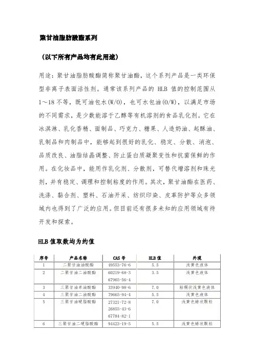 聚甘油脂肪酸酯系列
