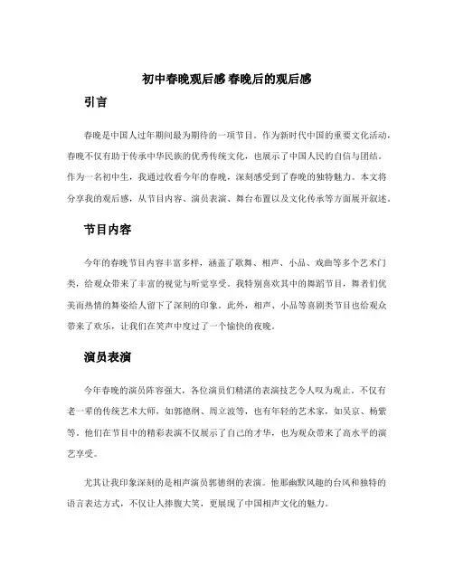 初中春晚观后感 春晚后的观后感