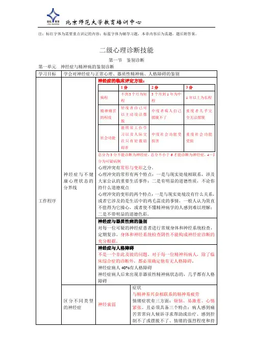 心理诊断技能(二级)知识点总结