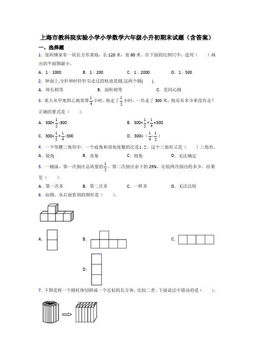 上海市教科院实验小学小学数学六年级小升初期末试题(含答案)
