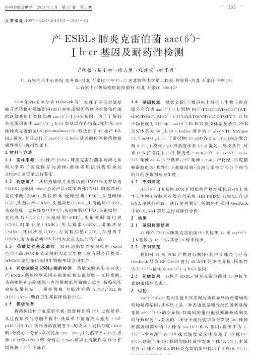 产ESBLs肺炎克雷伯菌aac_6_b_cr基因及耐药性检测