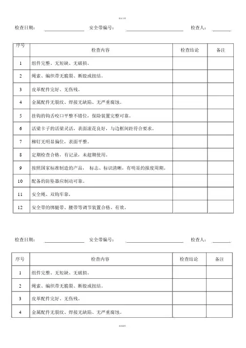 安全带检查表
