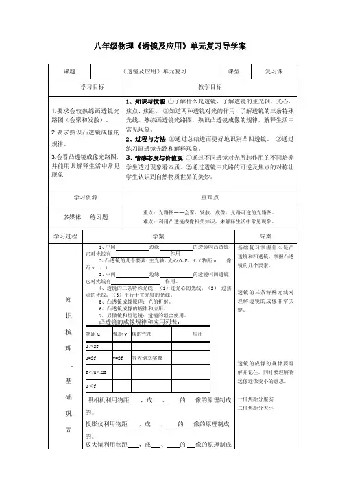 《透镜及应用》单元复习导学案