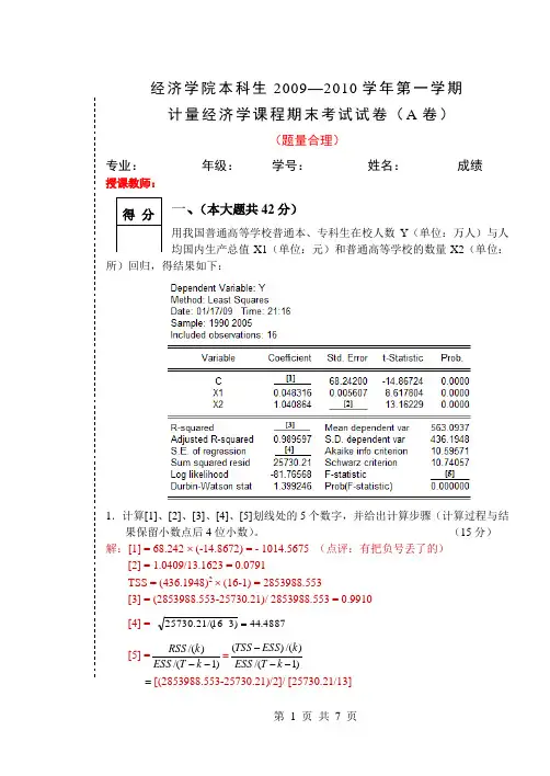 国际经济学试题 本科(07级)试题-A卷(附答案)